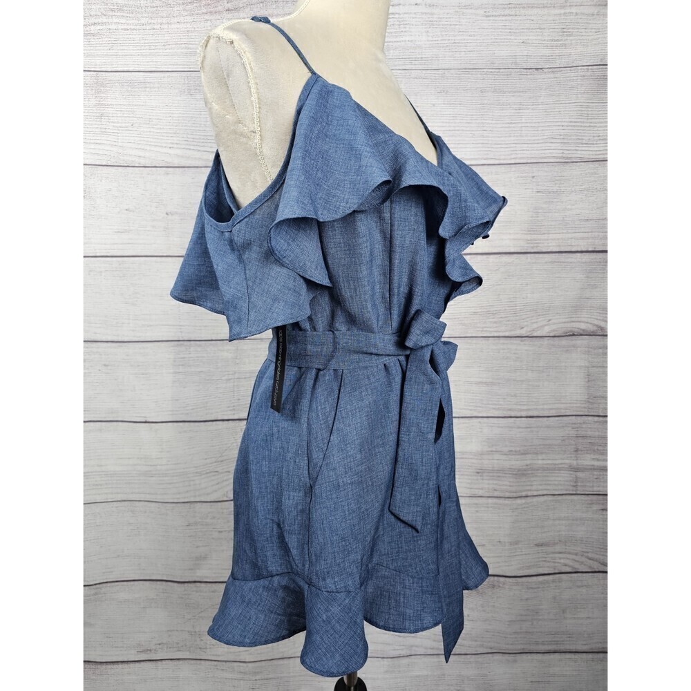 Sunset+Spring Ruffle Off the Shoulder Romper Blue Size Medium - Picture 4 of 8